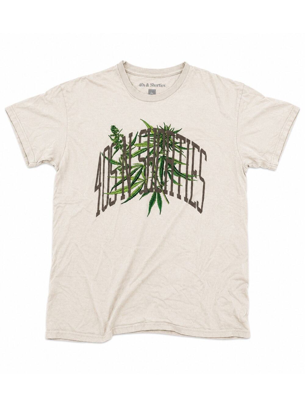 40s & Shorties Graphic T-Shirt Men’s Large Beige Cannabis Leaf Streetwear Tee